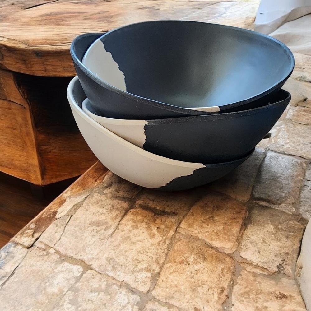 Rachel Zoe BOWLS SET of 4 Color Block Dark Chocolate Brown